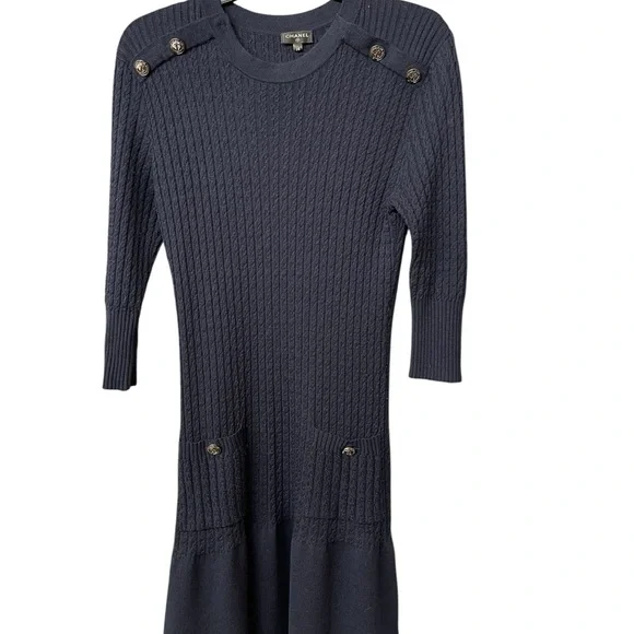 CHANEL Midnight Blue Knit Dress with Button Accents size 36(XS-S) - Picture 8 of 16